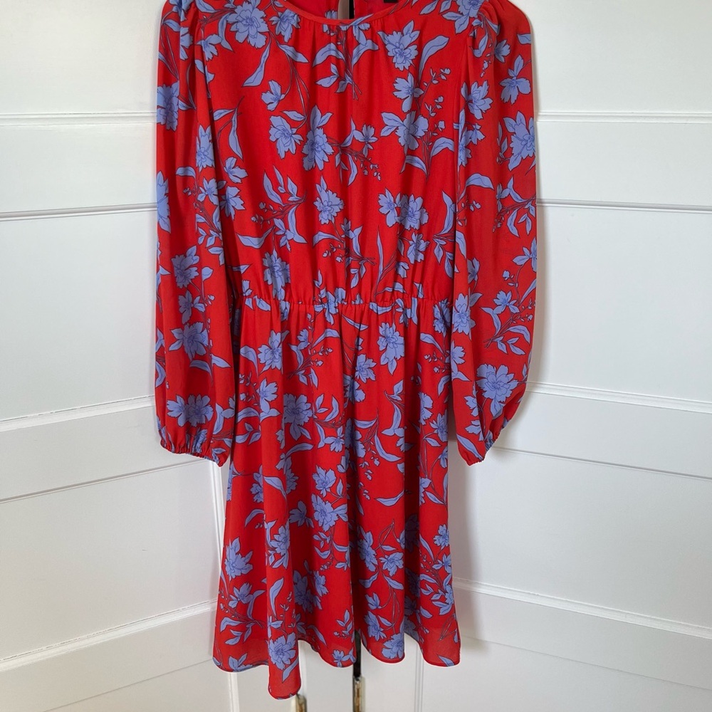 Ann Taylor Red and Blue Floral Long Sleeve Dress